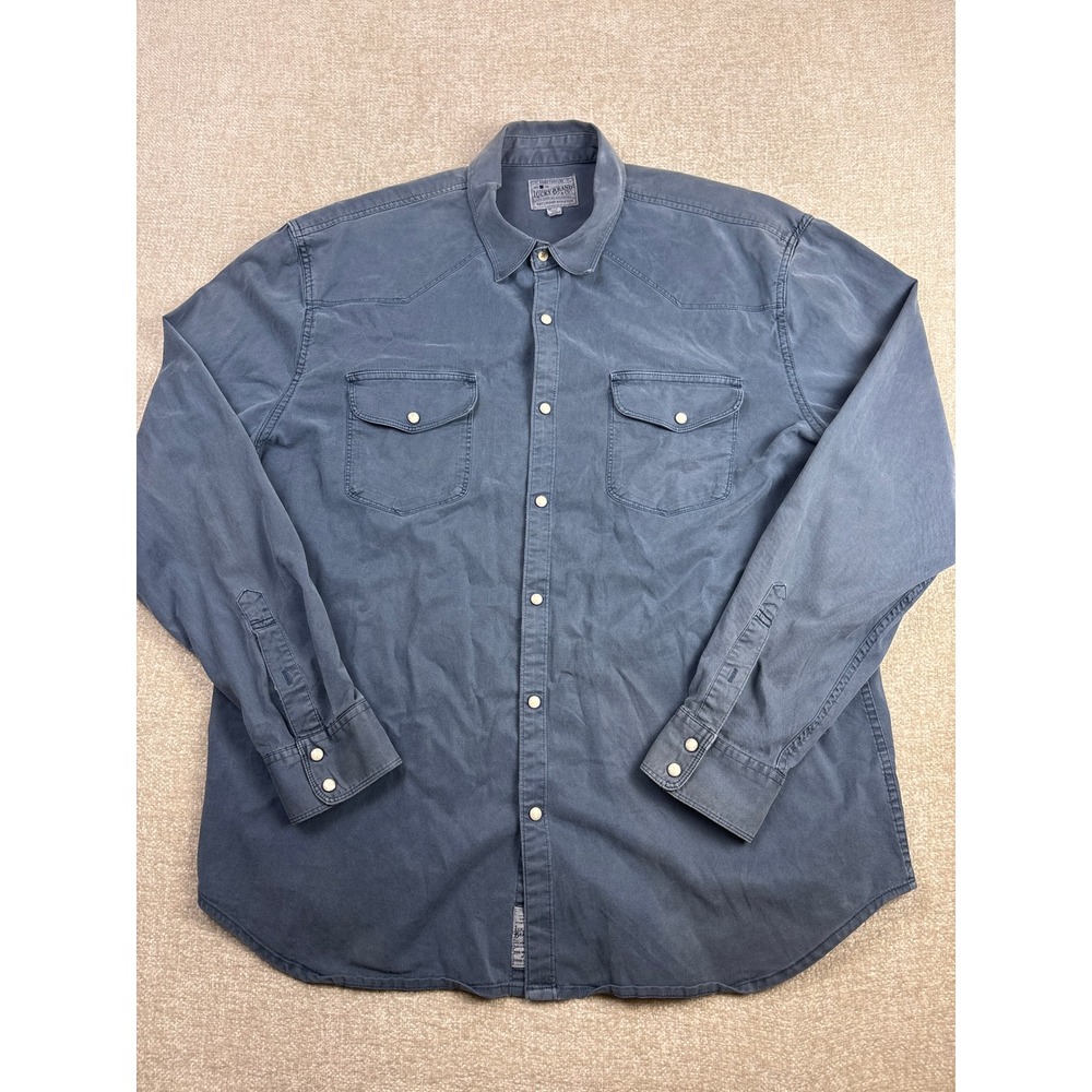 Lucky Brand Saturday Stretch Mens Western Pearl Snap Shirt XL Blue Long Sleeve